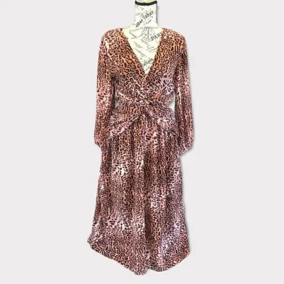 Anthropologie Ranna Gill Midi Dress M NWT Leopard Print Cut Out Puff Party Fall - Picture 3 of 14